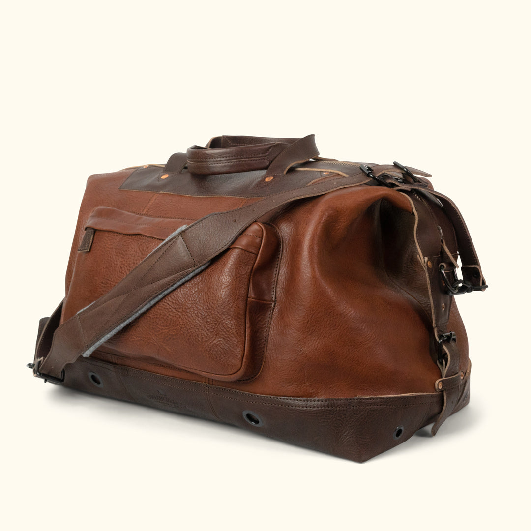 Dark Brown - Light Brown, Leather, Duffle Bag