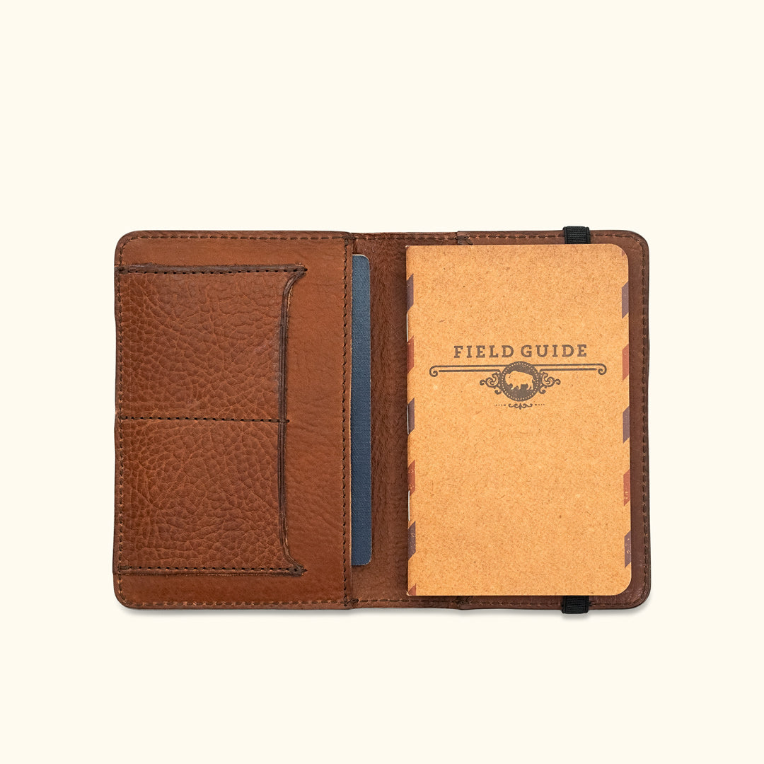 Dakota Leather Field Notes Cover & Passport Travel Wallet, Passport Emboss  | Chestnut Brown
