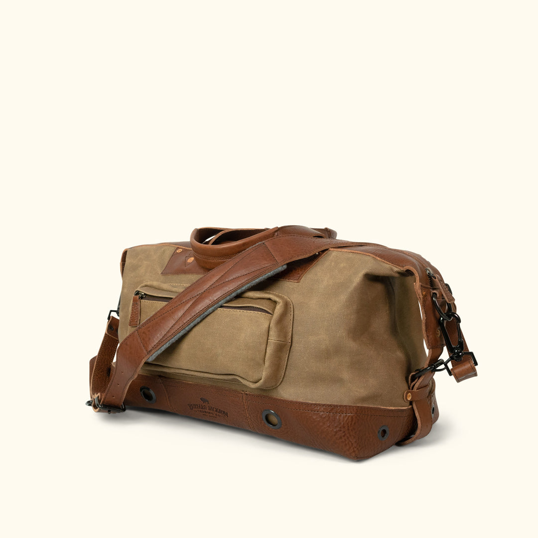 Buffalo Jackson Trading Co. Dakota Waxed Canvas Messenger Bag | Field Khaki w/ Chestnut Brown Leather
