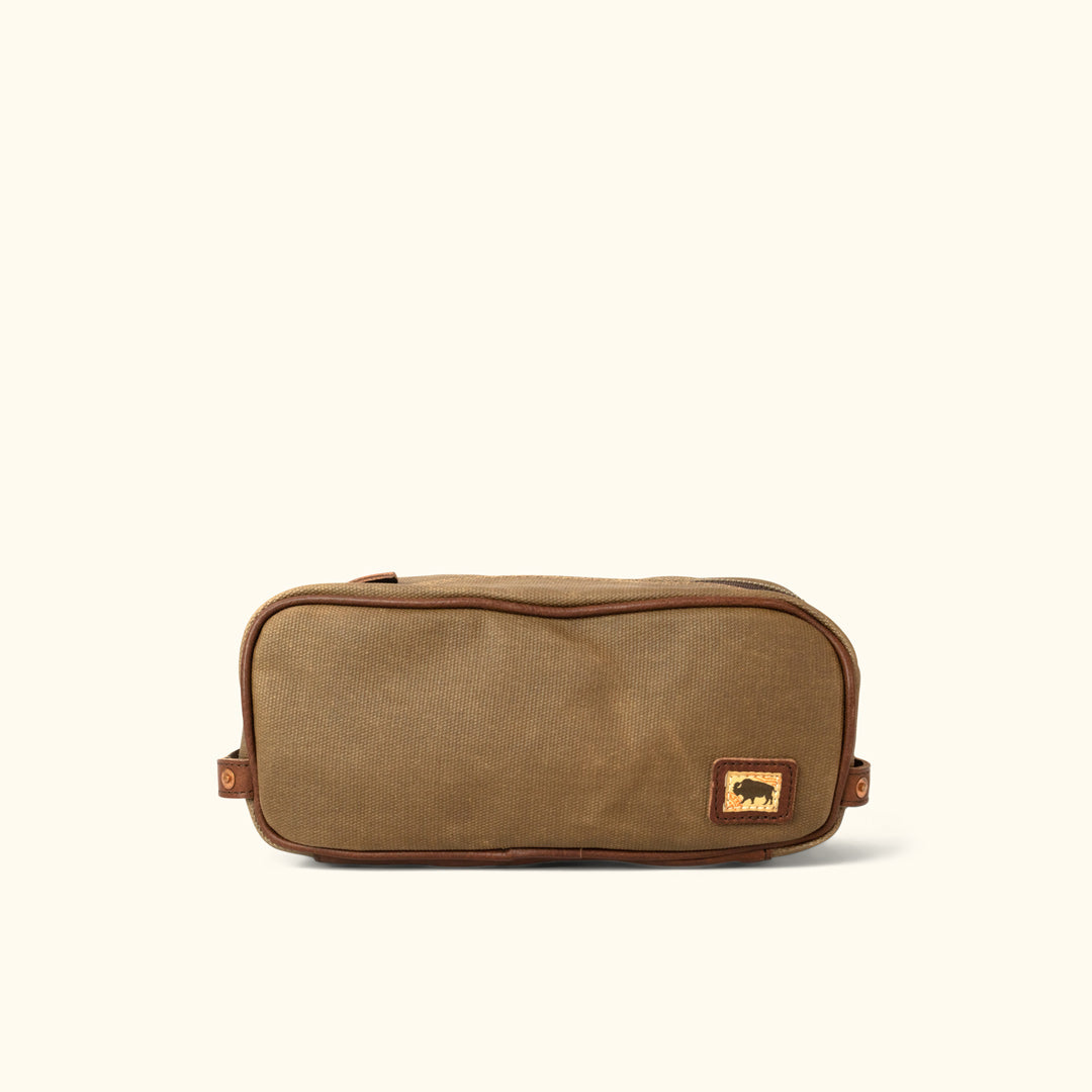 Dakota Waxed Canvas Dopp Kit Toiletry Bag | Field Khaki w/ Chestnut Brown Leather