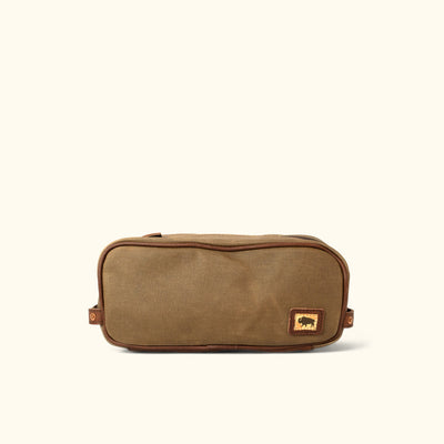 Dakota Waxed Canvas Dopp Kit Toiletry Bag | Field Khaki w/ Chestnut Brown Leather