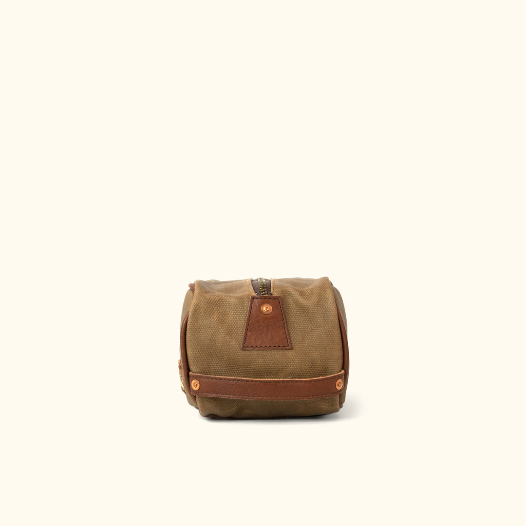 Dakota Waxed Canvas Dopp Kit Toiletry Bag | Field Khaki w/ Chestnut Brown Leather