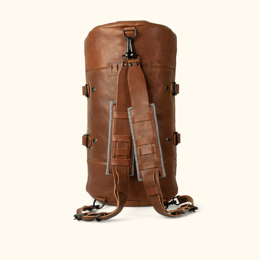 Dakota Waxed Canvas Duffle Bag/Backpack | Field Khaki w/ Chestnut Brown  Leather