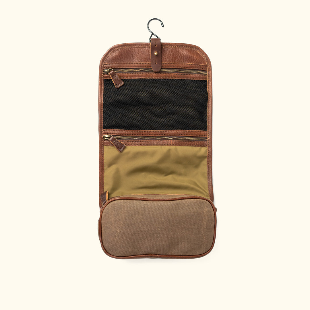 Personalized Hanging Wash Bag, PU Leather Shaving Kit, Handmade