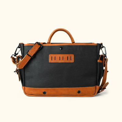 Men's Simple Canvas Messenger Bag | Navy Charcoal w/ Saddle Tan Leather