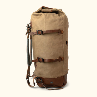 Heavy Duty Canvas Military Sea Bag Backpack | Field Khaki w/ Chestnut Brown Leather