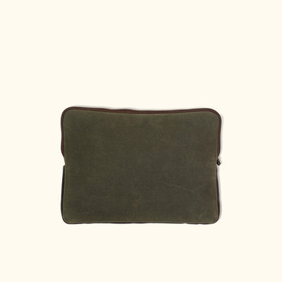 Elkton Waxed Canvas 13 Inch Laptop Case | Green w/ Dark Walnut Leather