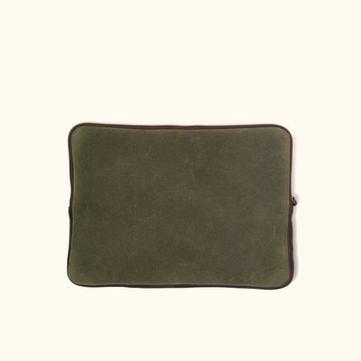Elkton Waxed Canvas 15 Inch Laptop Case | Green w/ Dark Walnut Leather