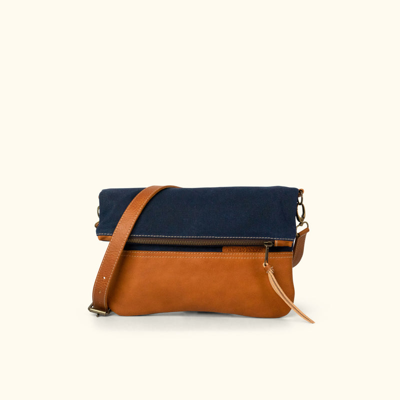 Flap Over Bag Medium Size Blue Leather Fold Over Messenger 