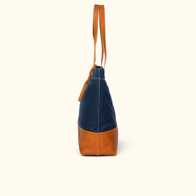 Madison Waxed Canvas Tote | Navy w/ Saddle Tan Leather
