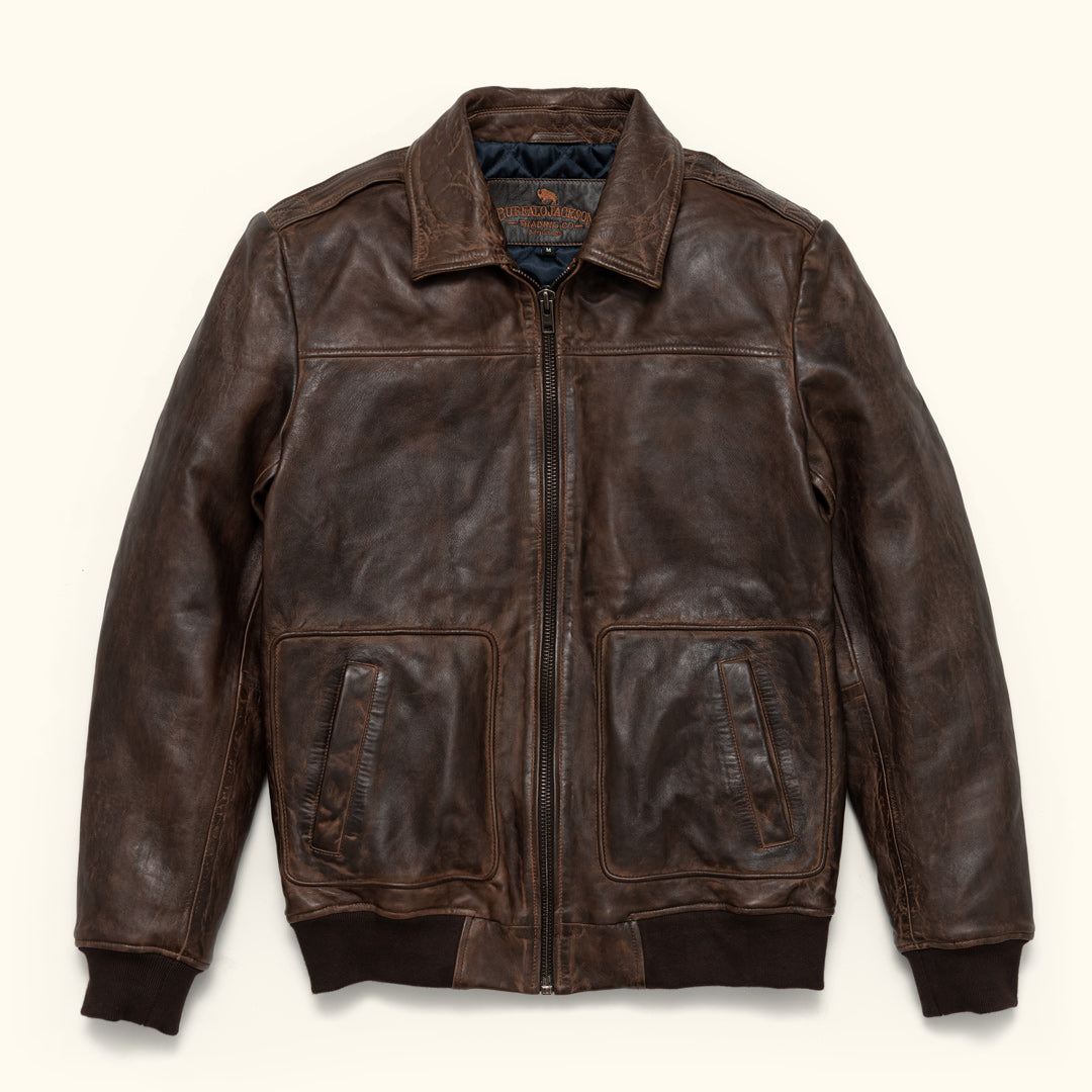 Vintage Brown Leather Bomber Jacket | Buffalo Jackson