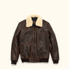 Detachable Collar on Ranger Leather Bomber Jacket | Distressed Brown