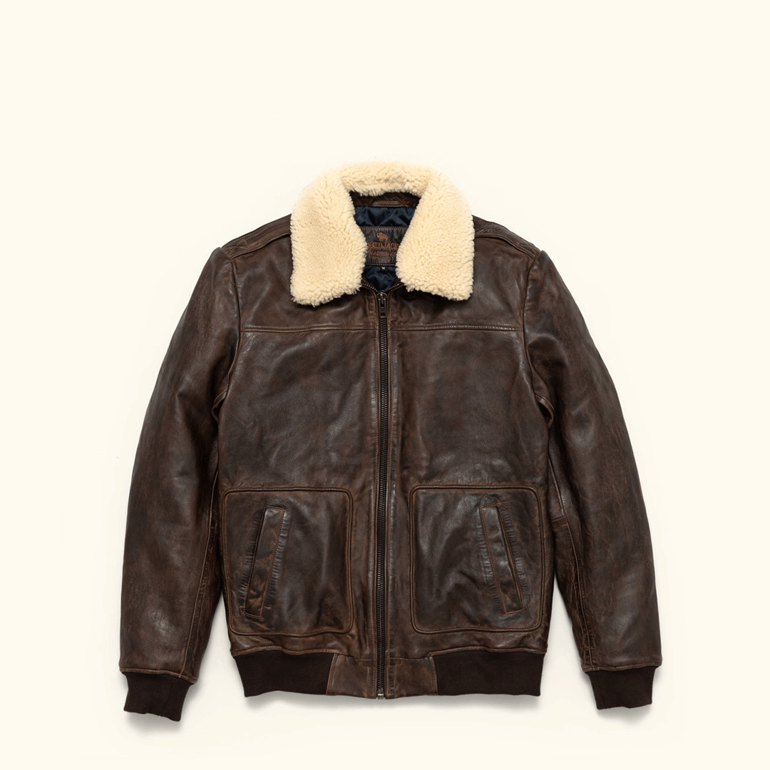Buffalo Jackson Trading Co. Rebel Leather Bomber Jacket | Distressed Black - M