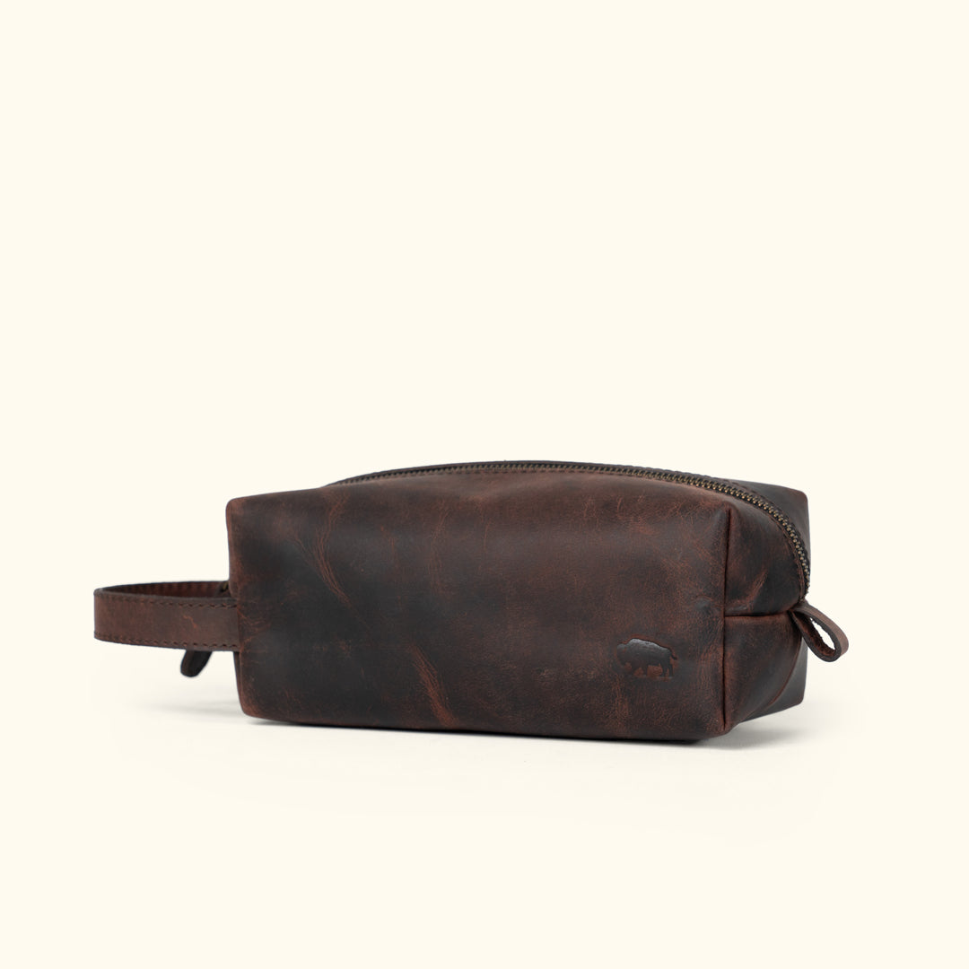 Travel Leather Dopp Kit Brown Leather Rugged Roosevelt Collection