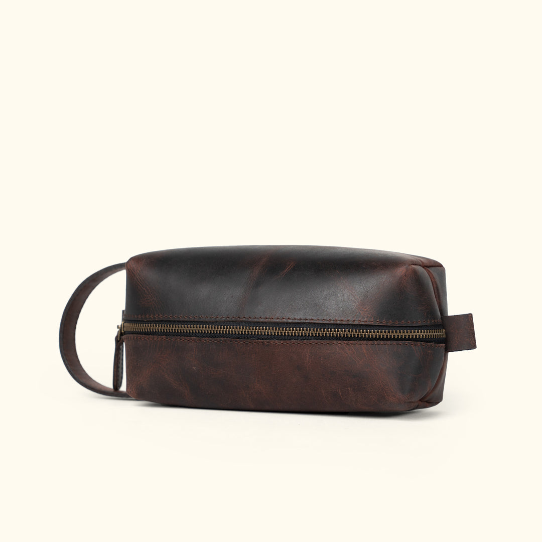 Travel Leather Dopp Kit Brown Leather Rugged Roosevelt Collection
