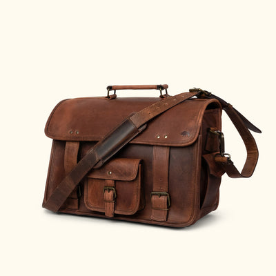 Rugged Leather Briefcase Bag | Dark Oak turned