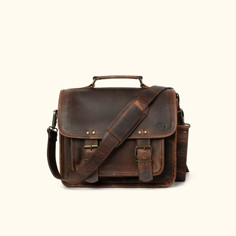 Men's Leather Satchel Bag (Dark Oak)