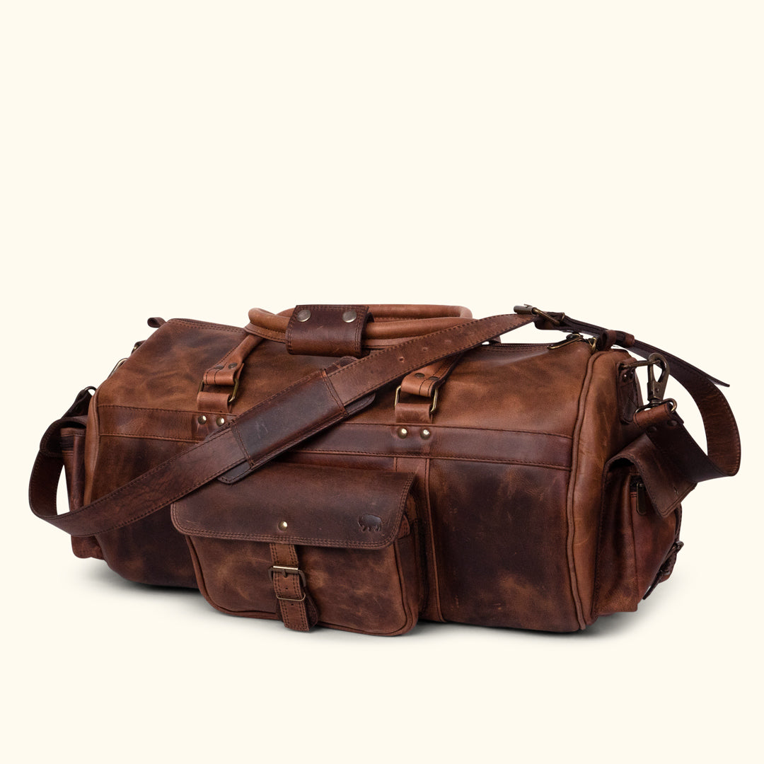 buffalo leather backpack or duffle Buffalo Jackson Roosevelt Leather Duffel Bag, Dark Oak