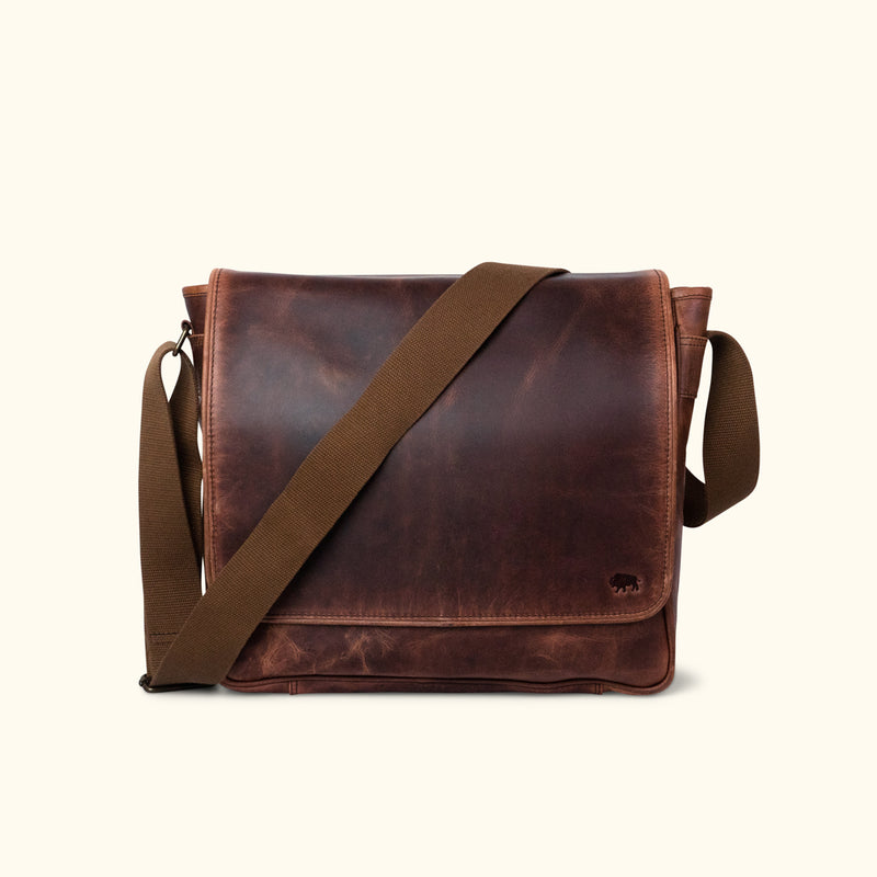 Buffalo Jackson Trading Co. Roosevelt Leather Laptop Messenger Bag | Dark Oak