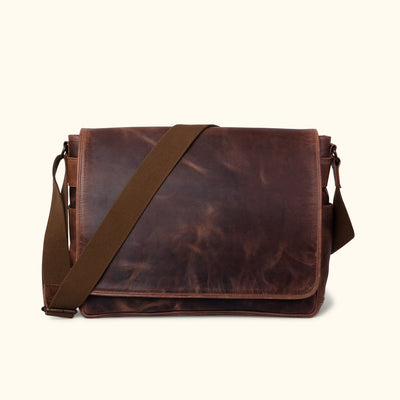 Leather Satchel Messenger Bag - Large | Dark Oak front