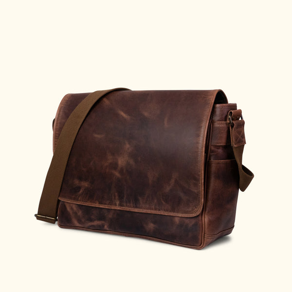 Large Leather Messenger Bag - Dark Oak | Buffalo Jackson