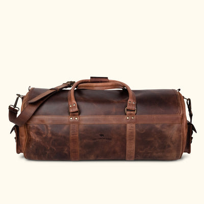 Men's rugged Travel Leather Duffle Bag | Dark Oak back