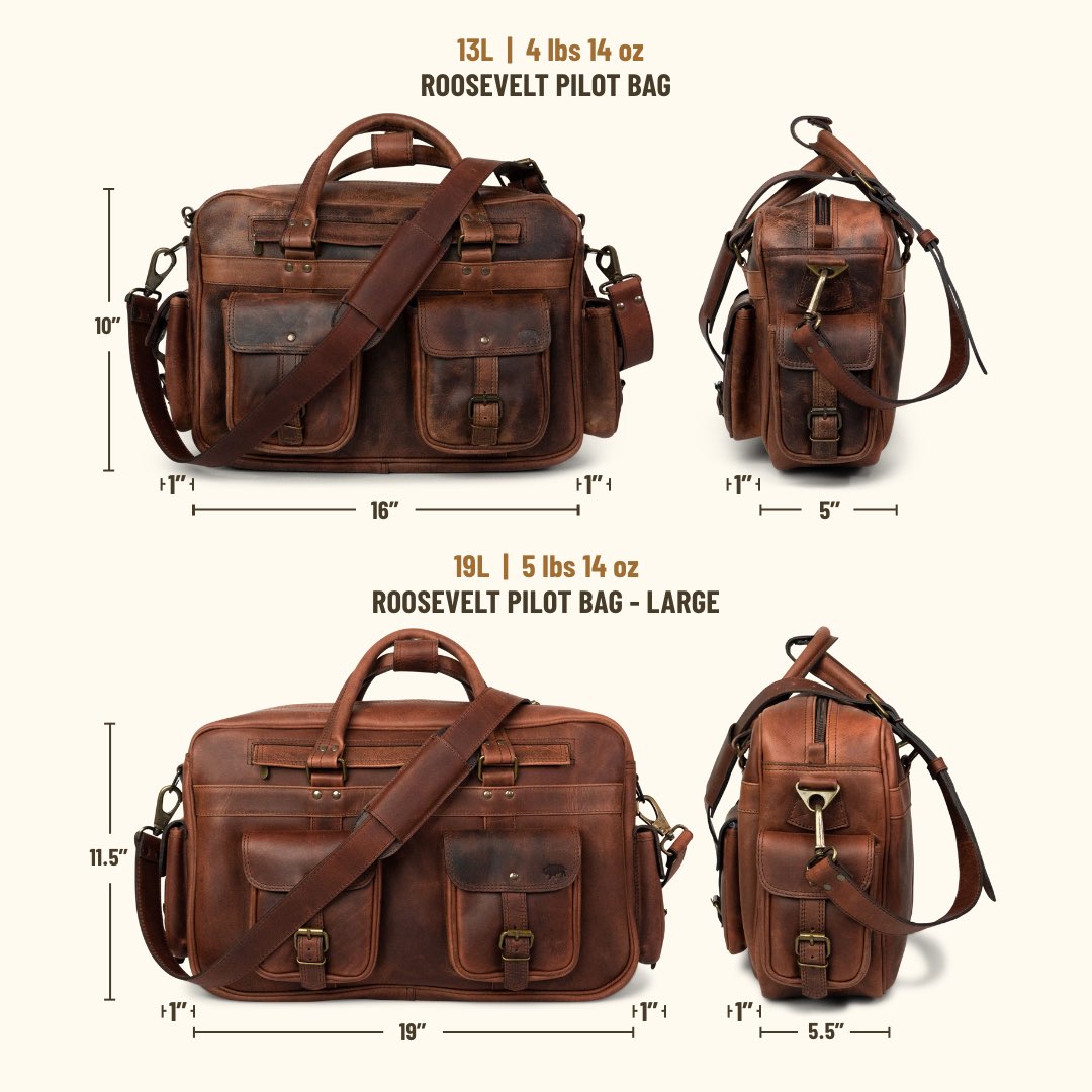 Sizing of Men's Buffalo Leather Pilot Bag | Dark Oak