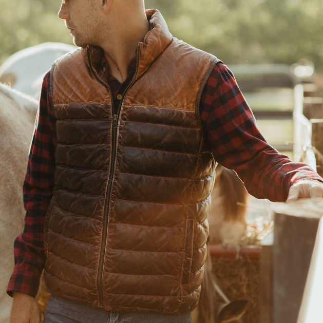 Tan down vest sales