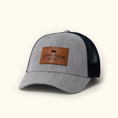 Trucker Hat with Leather Buffalo Jackson Patch heather gray