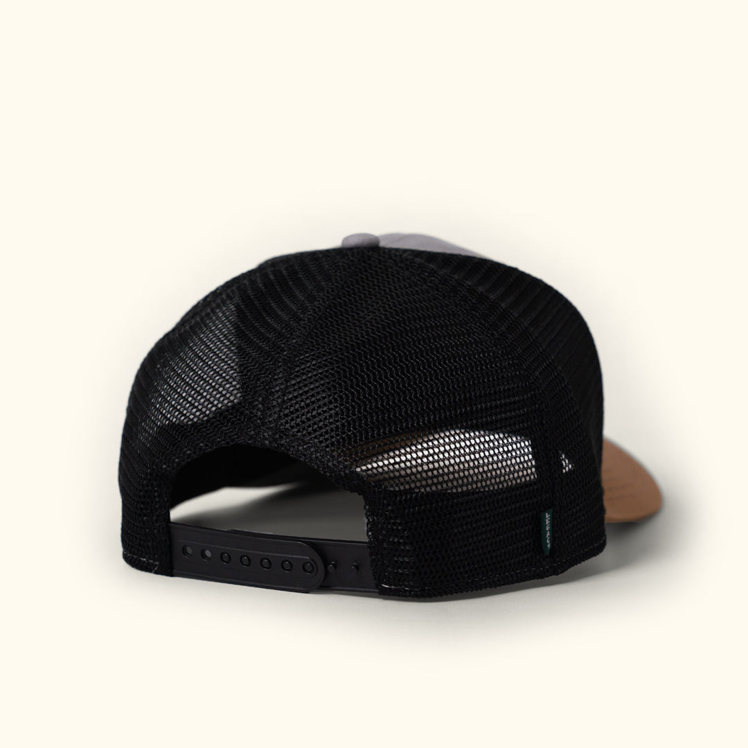 Trucker Leather Patch Hat | Mid-Pro | Gray Carmel Black