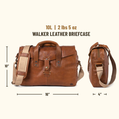 Walker Leather Briefcase Bag Rustic Tan Sizing