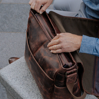 Detailed Leather Satchel Bag - Large