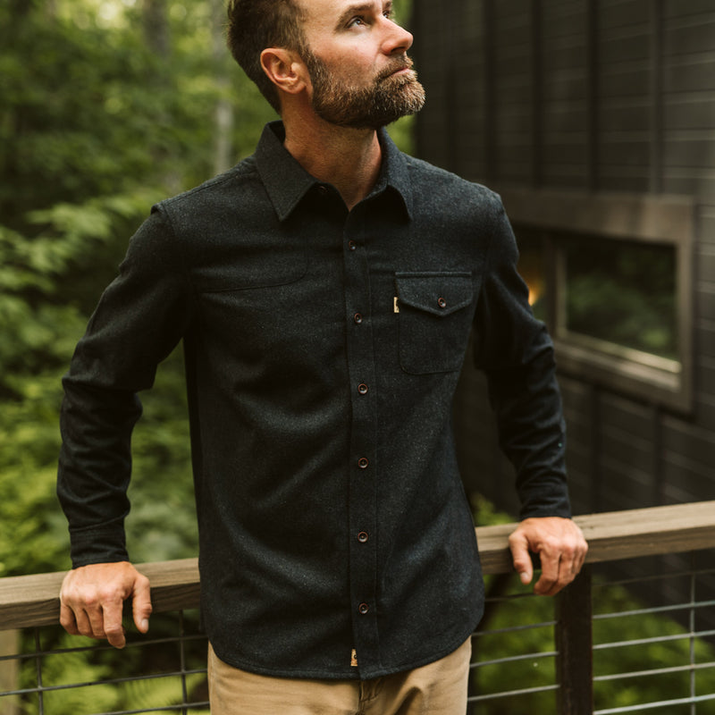 Mængde penge Tryk ned global Gunnison Wool-Blend Solid Flannel Shirt | Dark Heather Charcoal