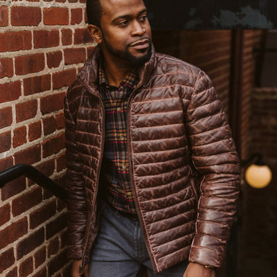Leather down jacket in brown Buffalo jackson