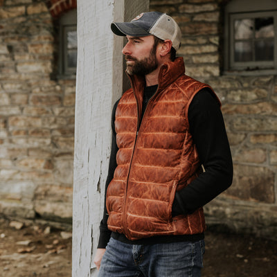Brown Puffer Vest: 100% Leather & Down Feather | Buffalo Jackson