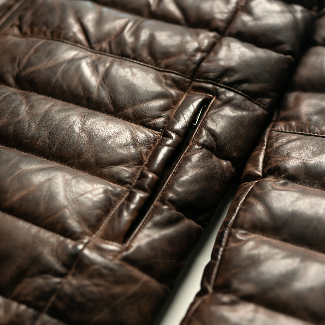 Leather Down Jacket (Brown & Tan)