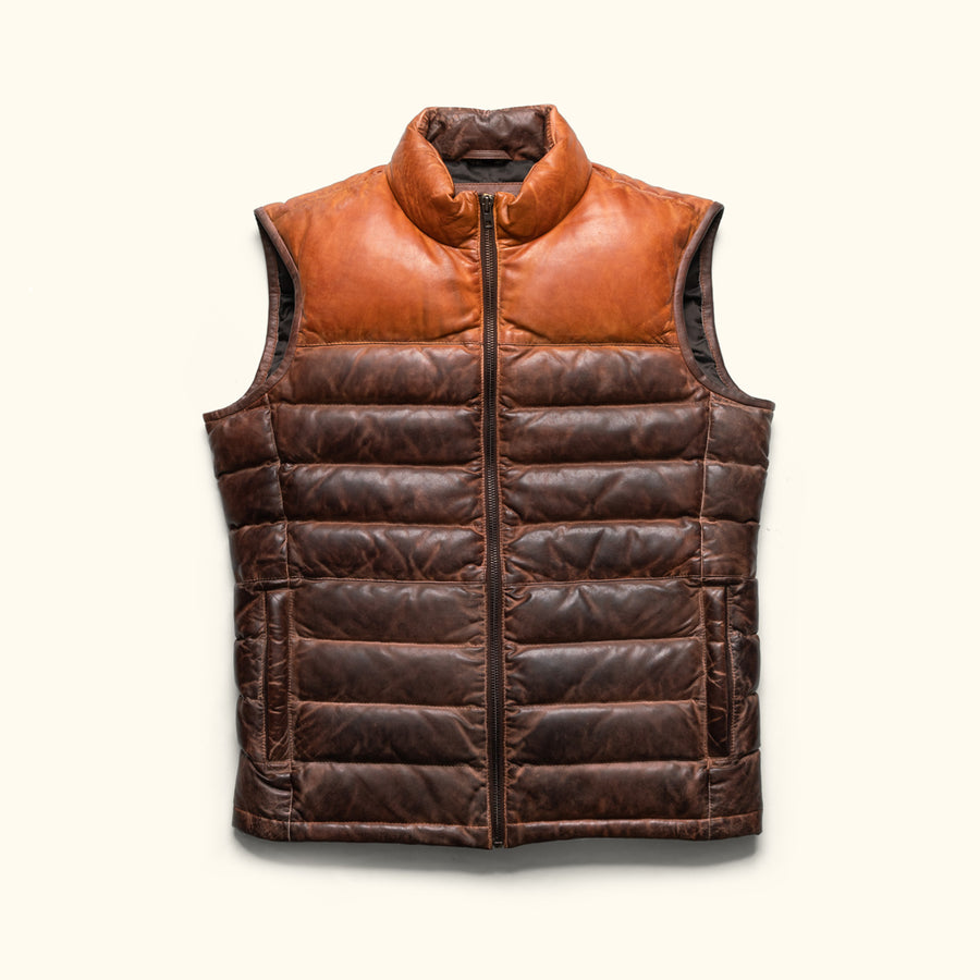 Bridger Leather Down Vest | Tan & Brown 