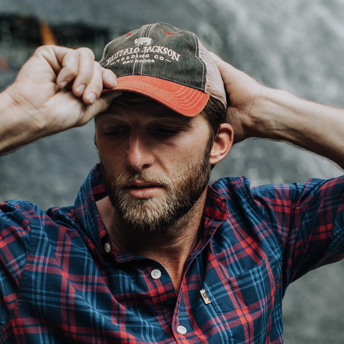 Buffalo Jackson Vintage Trucker Hat - Red/Black hover