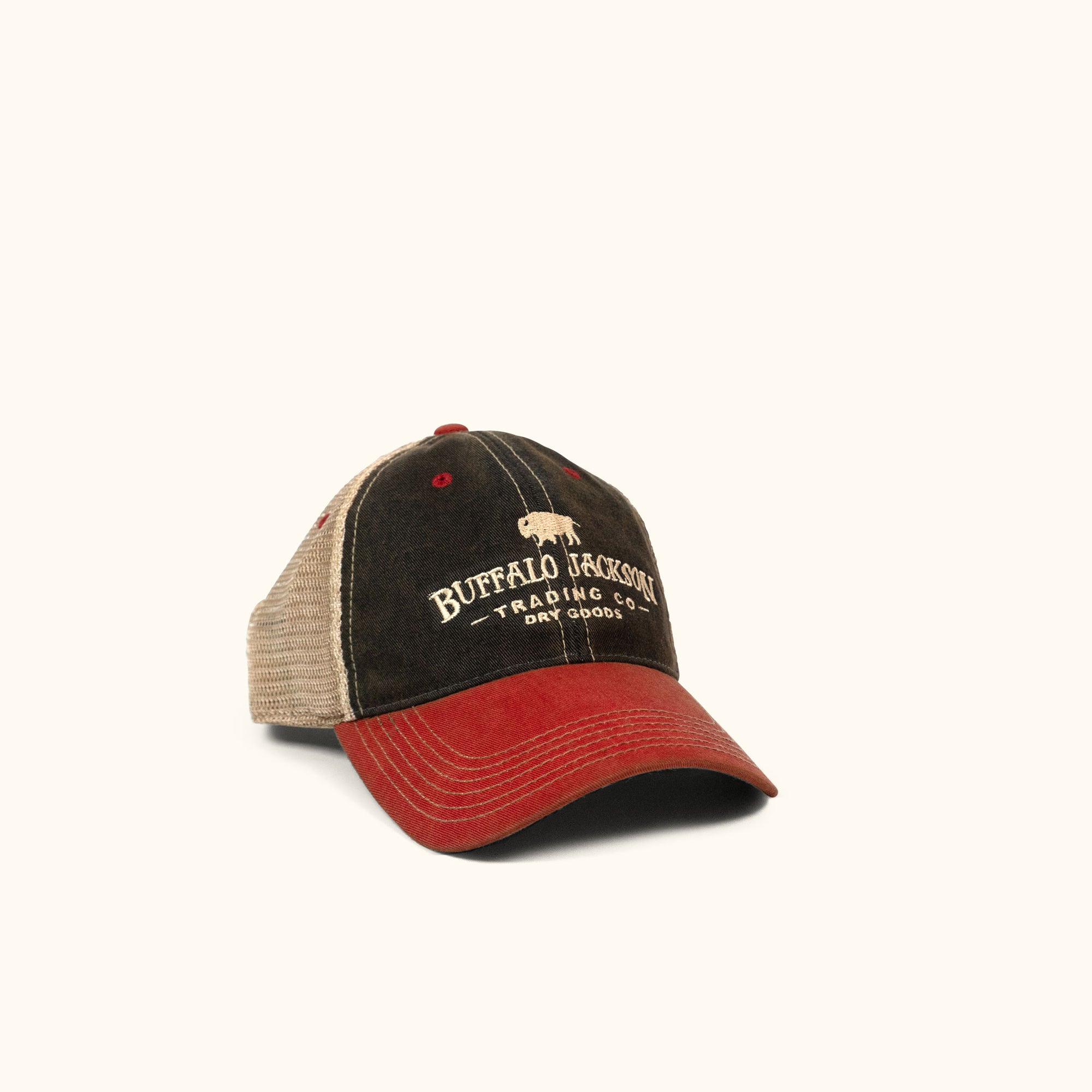 Buffalo Jackson Vintage Trucker Hat, Red and Black