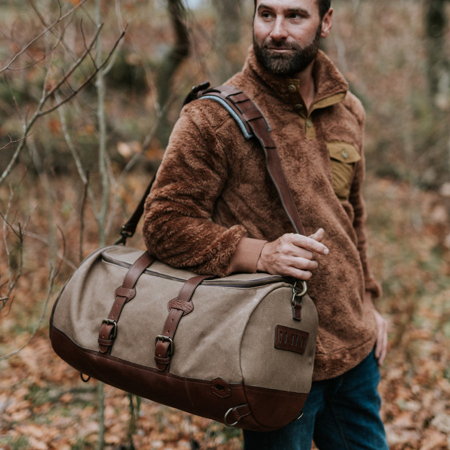 Waxed Canvas & Leather Duffle Bag Men's Travel Bag 