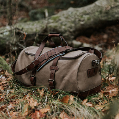 Waxed Canvas Duffle Bag with Leather Straps