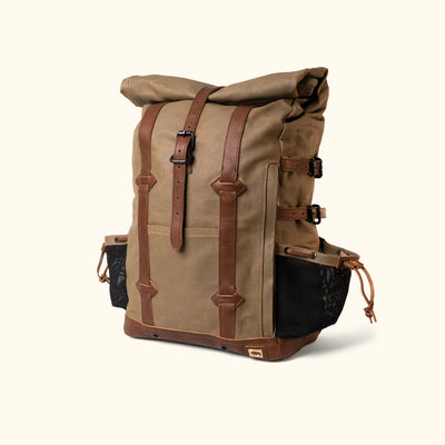 Rugged Waxed Canvas Rolltop Backpack Khaki Turned
