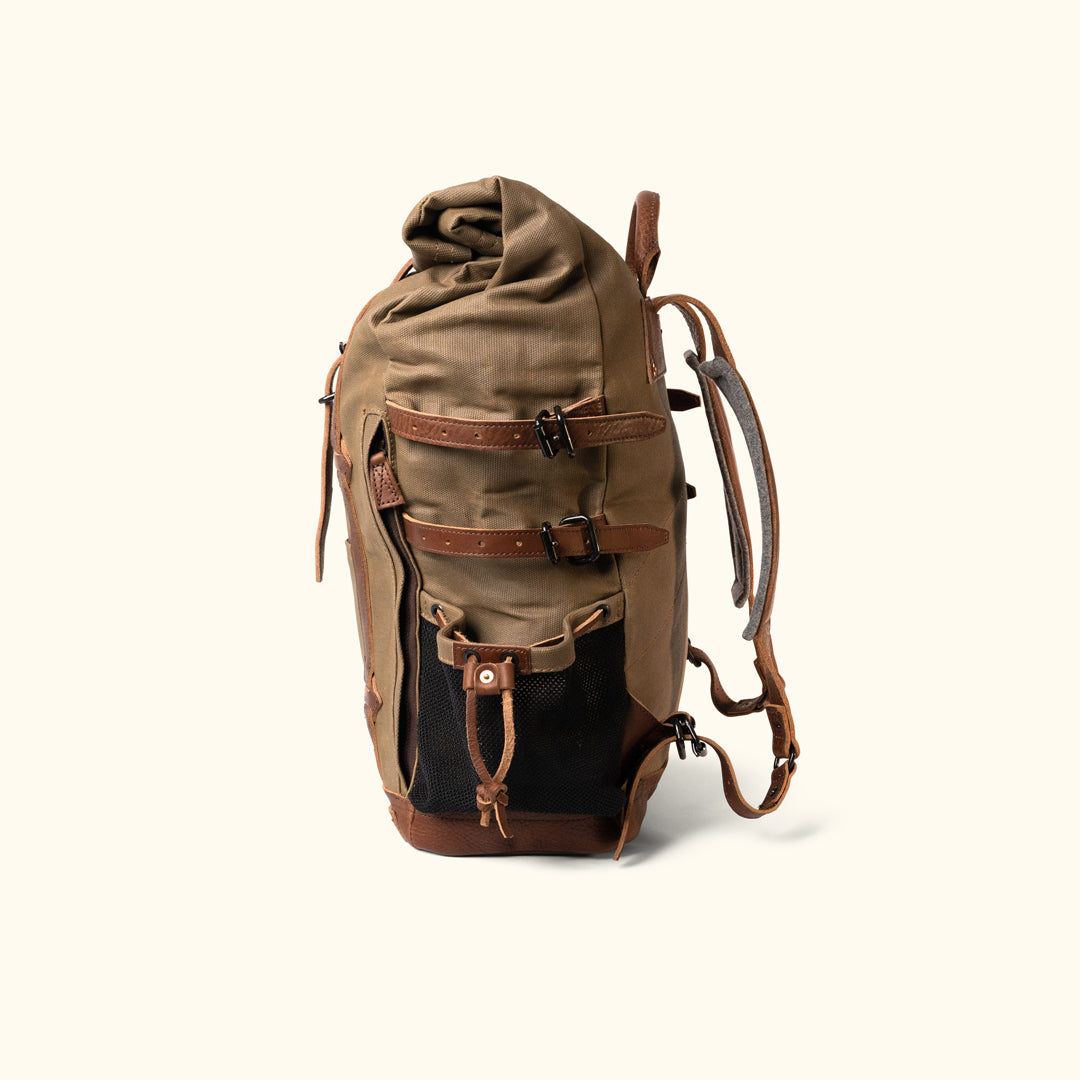 Wax Canvas - Leather Camping Backpack, Green, Brown, Black