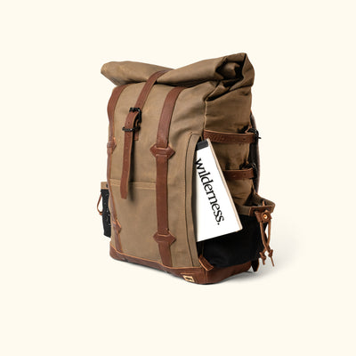 Men's Best Waxed Canvas Rolltop Backpack Khaki turned