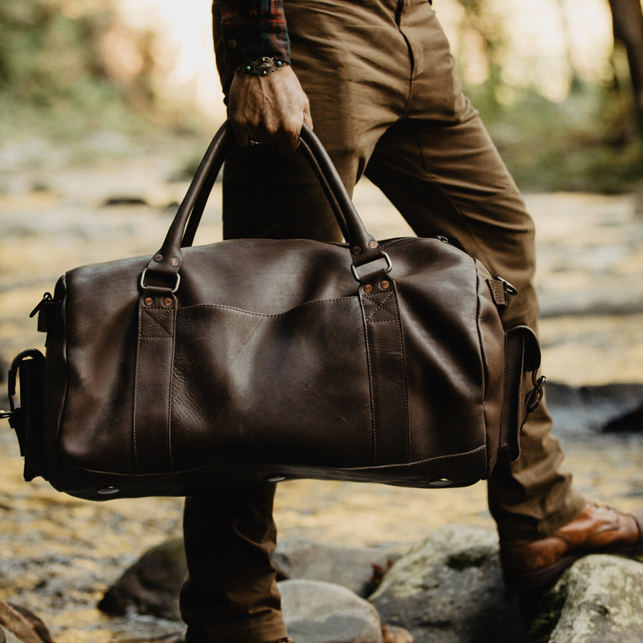 Men's Best Leather Travel Duffle Bag | Dark Briar front