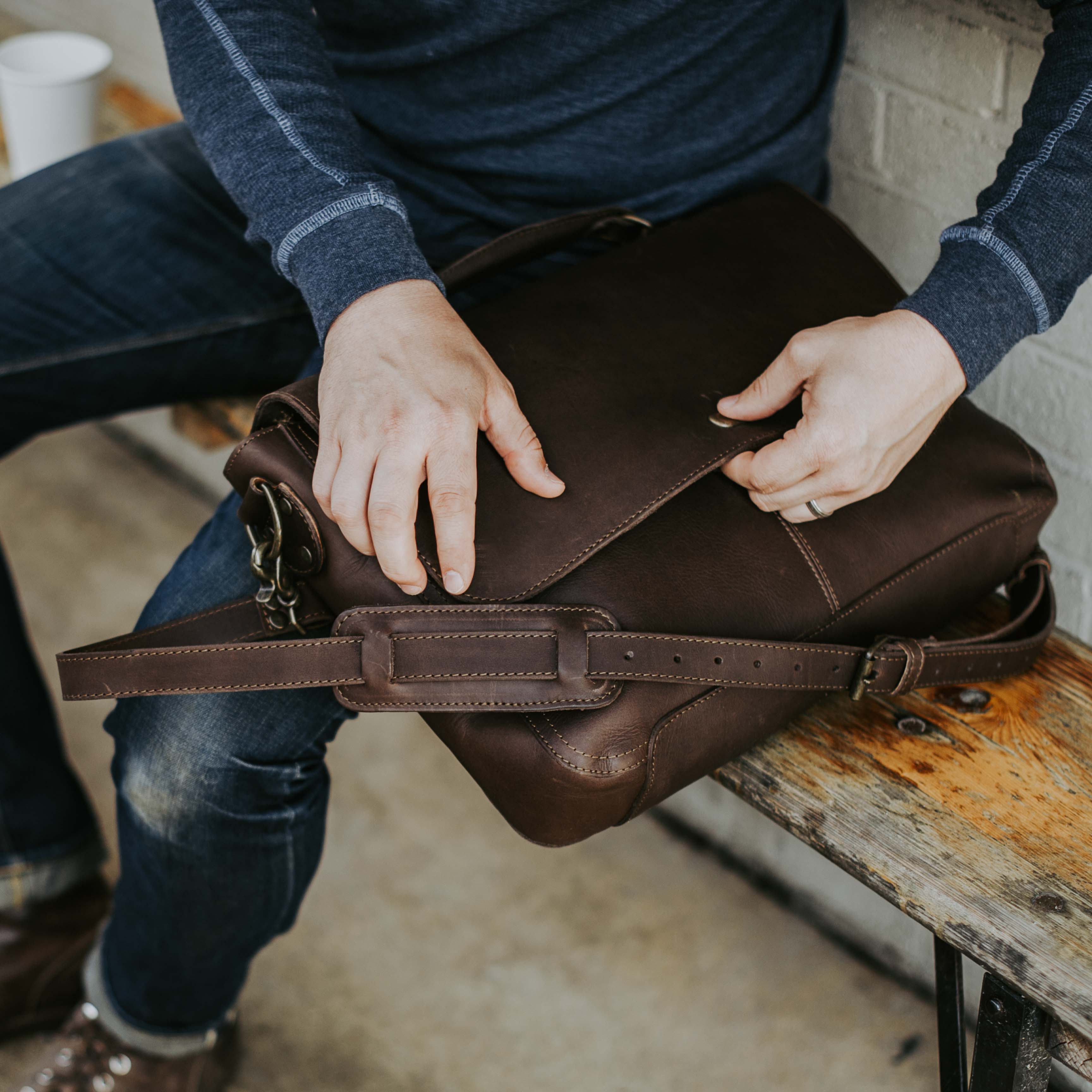 Men's Buffalo Leather Messenger Bag  Distressed Full Grain Laptop Bag –  The Real Leather Company