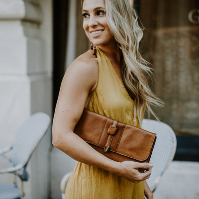 Chelsea Leather Clutch | Honey Brown hover