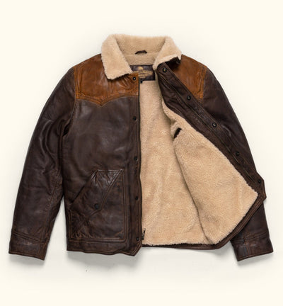 Jackson leather down western jacket in brown