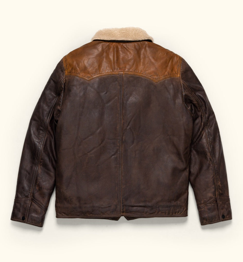 Buffalo Jackson Trading Co. Limited Edition Shearling Leather Bomber Jacket | Brown - S