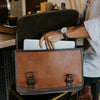 Men's Vintage Leather Belted Briefcase Light Brown